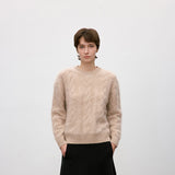 Brushed Cable Knit Cashmere Crewneck Sweater