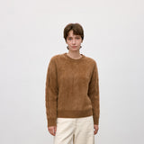 Brushed Cable Knit Cashmere Crewneck Sweater