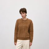 Brushed Cable Knit Cashmere Crewneck Sweater