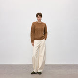 Brushed Cable Knit Cashmere Crewneck Sweater