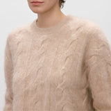 Brushed Cable Knit Cashmere Crewneck Sweater